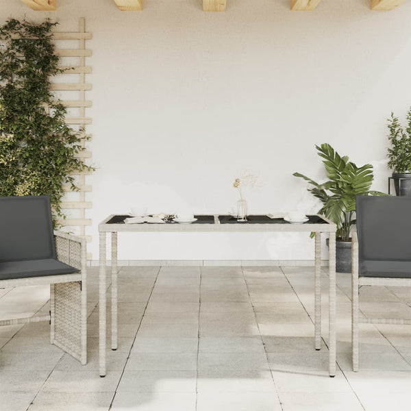 Grauer Gartentisch mit Glasplatte Marghiolisa 115x54x74cm (Polyrattan)