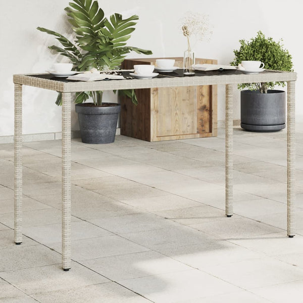 Grauer Gartentisch mit Glasplatte Marghiolisa 115x54x74cm (Polyrattan)