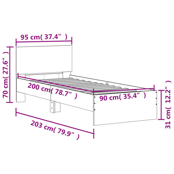 Schwarzes Bettgestell mit Kopfteil Dariu 90x200cm (Holz)