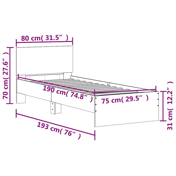 Schwarzes Bettgestell mit Kopfteil Dariu 75x190cm (Holz)