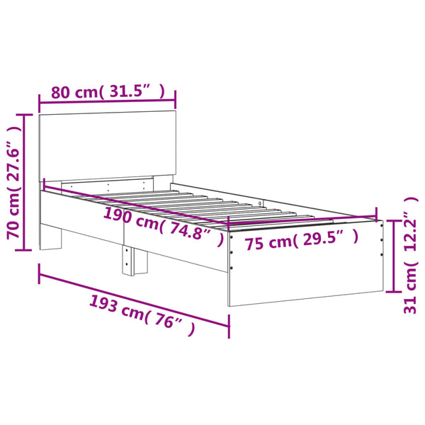 Bettgestell Sonoma Grau mit Kopfteil Dariu 75x190cm (Holz)