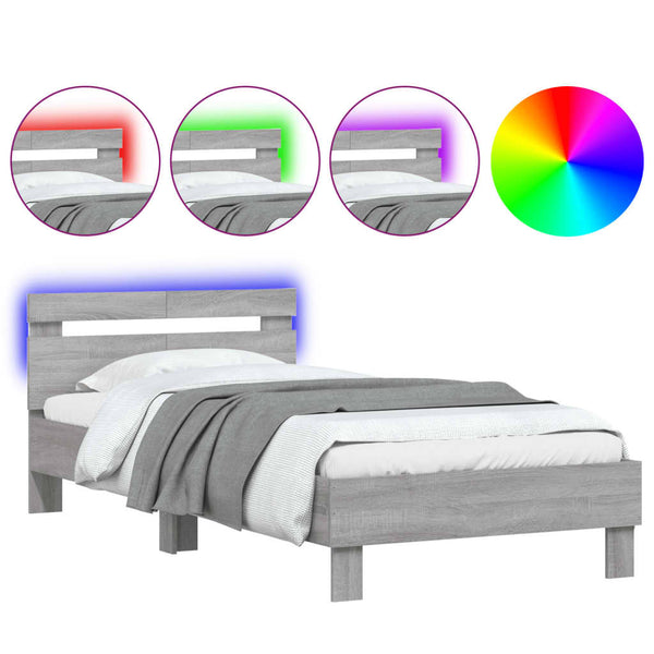 Graues Sonoma Bettgestell mit Kopfteil und LED-Beleuchtung Aura 100x200cm