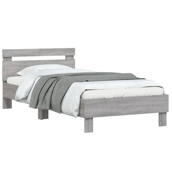 Graues Sonoma Bettgestell mit Kopfteil und LED-Beleuchtung Aura 100x200cm