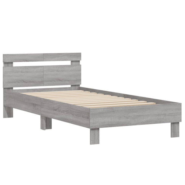 Graues Sonoma Bettgestell mit Kopfteil und LED-Beleuchtung Aura 100x200cm
