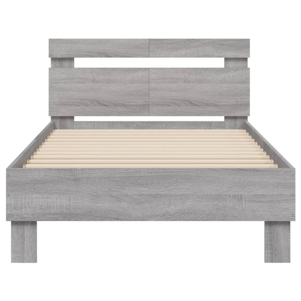 Graues Sonoma Bettgestell mit Kopfteil und LED-Beleuchtung Aura 100x200cm