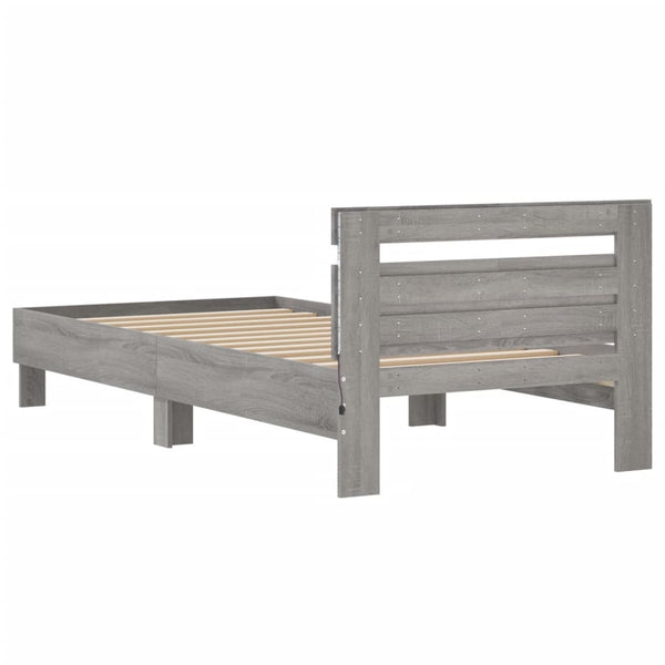 Graues Sonoma Bettgestell mit Kopfteil und LED-Beleuchtung Aura 100x200cm