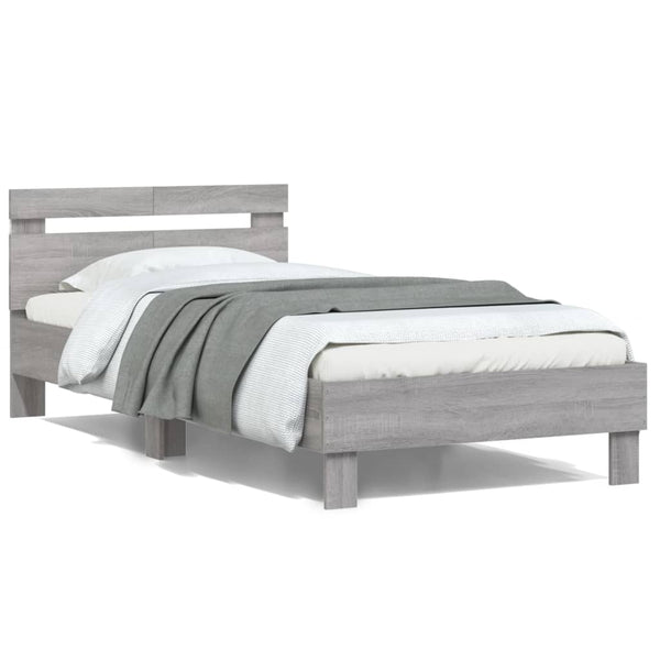 Graues Sonoma Bettgestell mit Kopfteil und LED-Beleuchtung Aura 100x200cm
