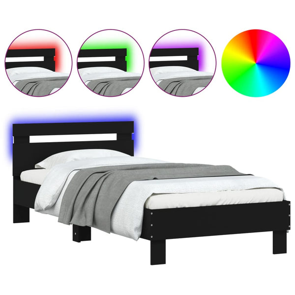 Schwarzes Bettgestell mit Kopfteil und LED-Beleuchtung Aura 75x190cm