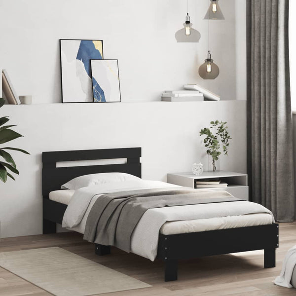 Schwarzes Bettgestell mit Kopfteil und LED-Beleuchtung Aura 75x190cm