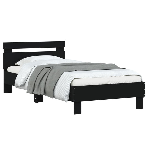 Schwarzes Bettgestell mit Kopfteil und LED-Beleuchtung Aura 75x190cm