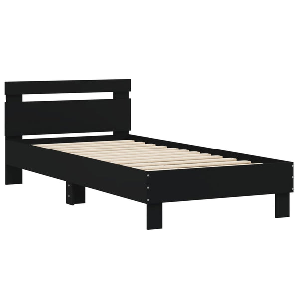 Schwarzes Bettgestell mit Kopfteil und LED-Beleuchtung Aura 75x190cm