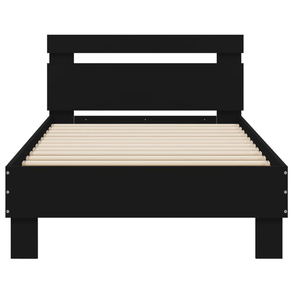 Schwarzes Bettgestell mit Kopfteil und LED-Beleuchtung Aura 75x190cm