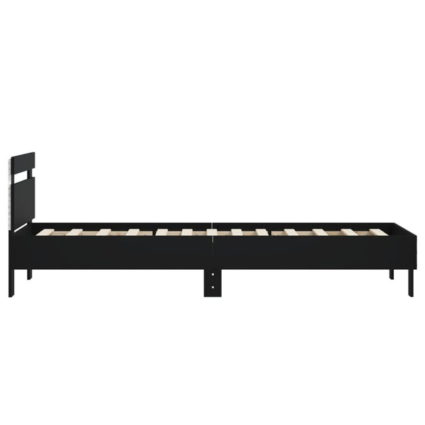 Schwarzes Bettgestell mit Kopfteil und LED-Beleuchtung Aura 75x190cm
