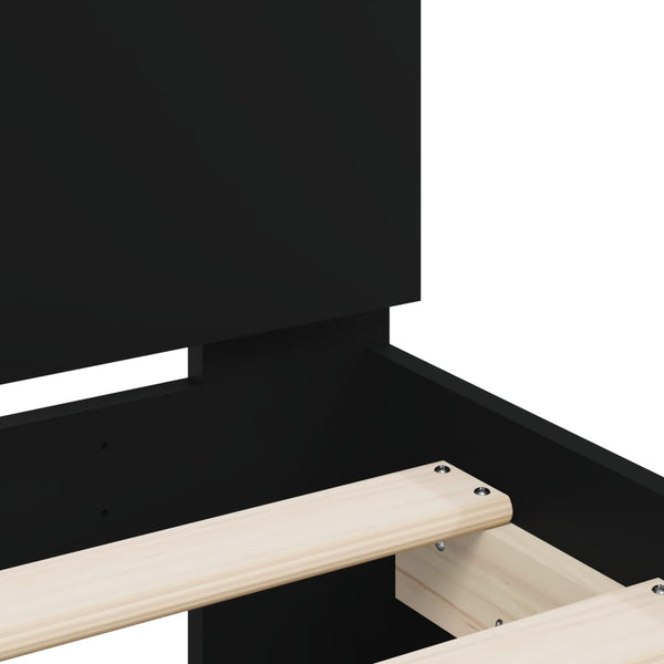 Schwarzes Bettgestell mit Kopfteil und LED-Beleuchtung Aura 75x190cm