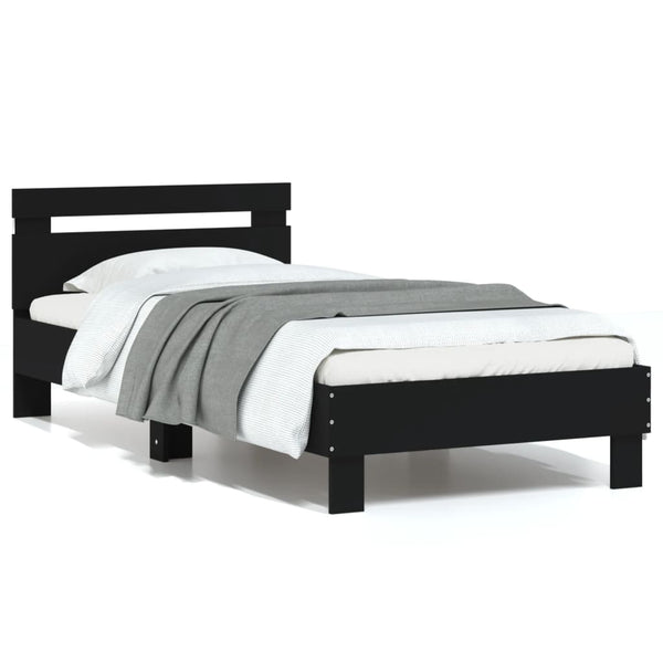 Schwarzes Bettgestell mit Kopfteil und LED-Beleuchtung Aura 75x190cm