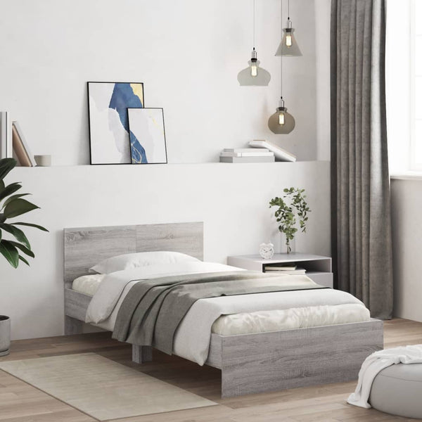Grauer Sonoma-Bettrahmen mit Kopfteil und LED-Beleuchtung Galasel 100x200cm