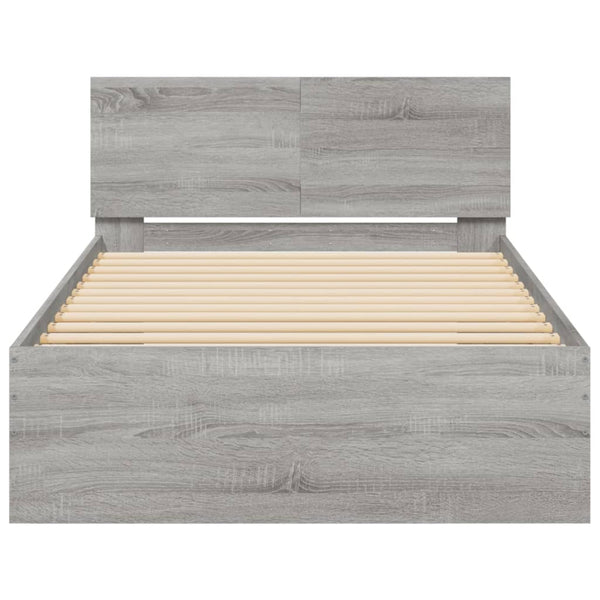 Grauer Sonoma-Bettrahmen mit Kopfteil und LED-Beleuchtung Galasel 100x200cm