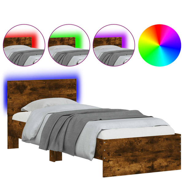 Räuchereiche Bettgestell mit Kopfteil und LED-Beleuchtung Galasel 90x200cm