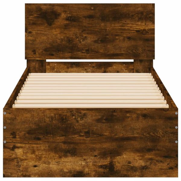 Räuchereiche Bettgestell mit Kopfteil und LED-Beleuchtung Galasel 90x200cm