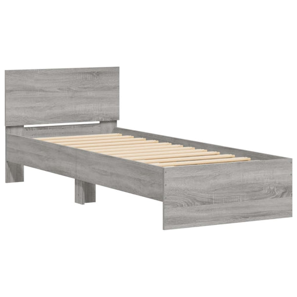 Graues Bettgestell mit Kopfteil und LED-Beleuchtung Galasel 90x200cm