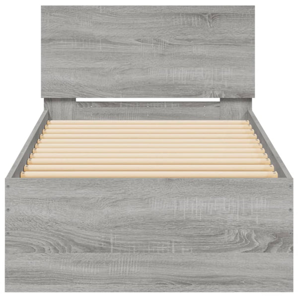 Graues Bettgestell mit Kopfteil und LED-Beleuchtung Galasel 90x200cm