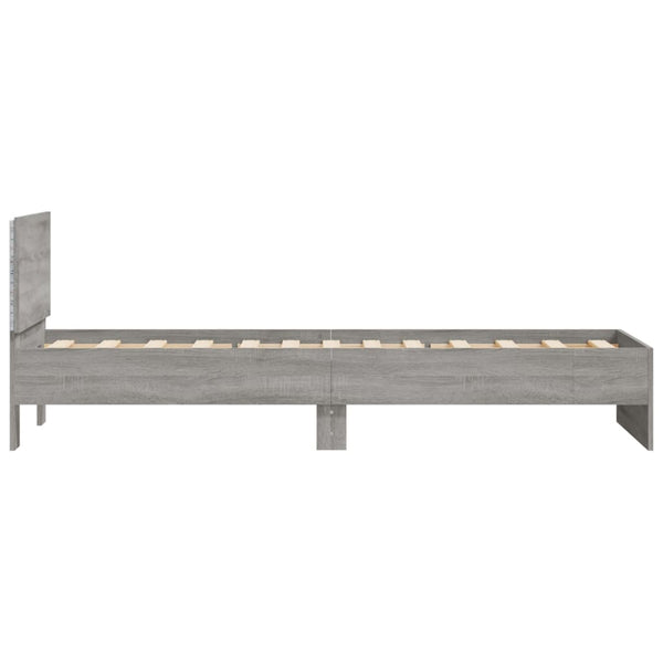 Graues Bettgestell mit Kopfteil und LED-Beleuchtung Galasel 90x200cm