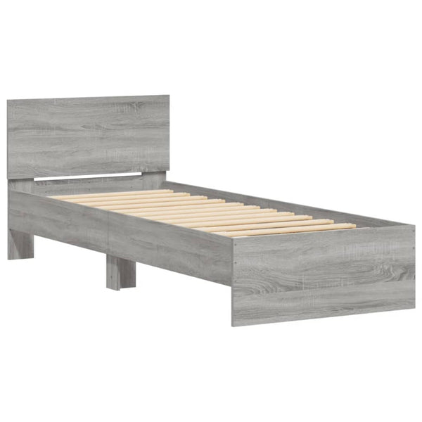 Graues Bettgestell mit Kopfteil und LED-Beleuchtung Galasel 90x190cm