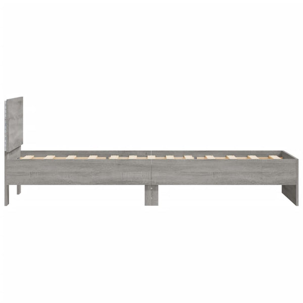 Graues Bettgestell mit Kopfteil und LED-Beleuchtung Galasel 90x190cm
