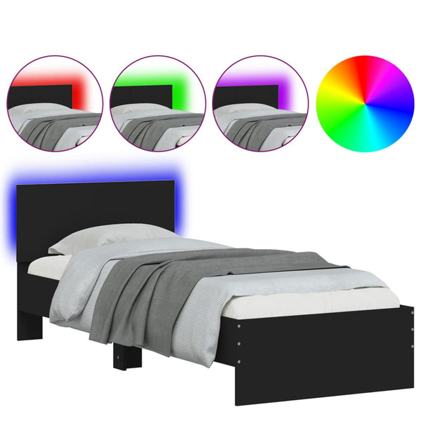 Schwarzes Bettgestell mit Kopfteil und LED-Beleuchtung Galasel 75x190cm