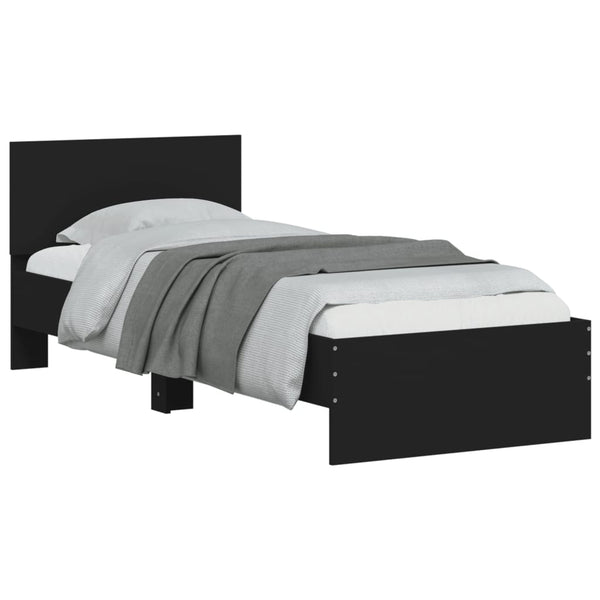 Schwarzes Bettgestell mit Kopfteil und LED-Beleuchtung Galasel 75x190cm