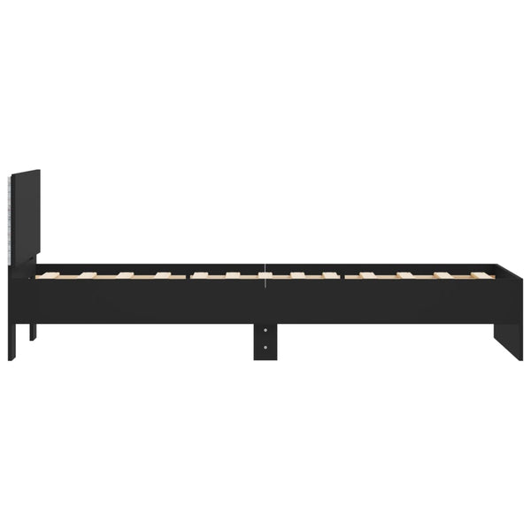 Schwarzes Bettgestell mit Kopfteil und LED-Beleuchtung Galasel 75x190cm