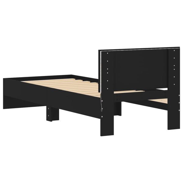 Schwarzes Bettgestell mit Kopfteil und LED-Beleuchtung Galasel 75x190cm