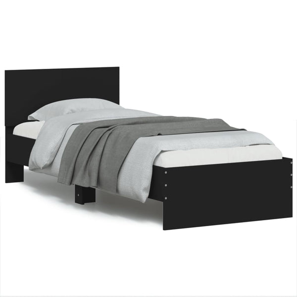 Schwarzes Bettgestell mit Kopfteil und LED-Beleuchtung Galasel 75x190cm