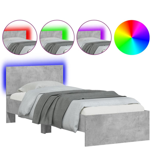 Betongraues Bettgestell mit Kopfteil und LED-Beleuchtung Galasel 75x190cm