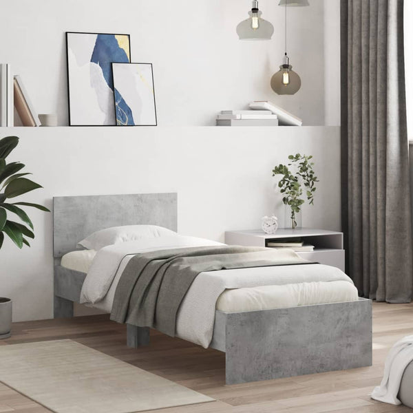 Betongraues Bettgestell mit Kopfteil und LED-Beleuchtung Galasel 75x190cm