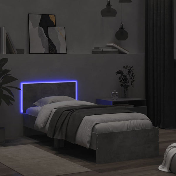 Betongraues Bettgestell mit Kopfteil und LED-Beleuchtung Galasel 75x190cm