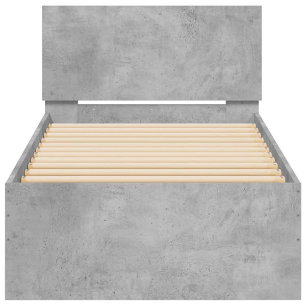 Betongraues Bettgestell mit Kopfteil und LED-Beleuchtung Galasel 75x190cm