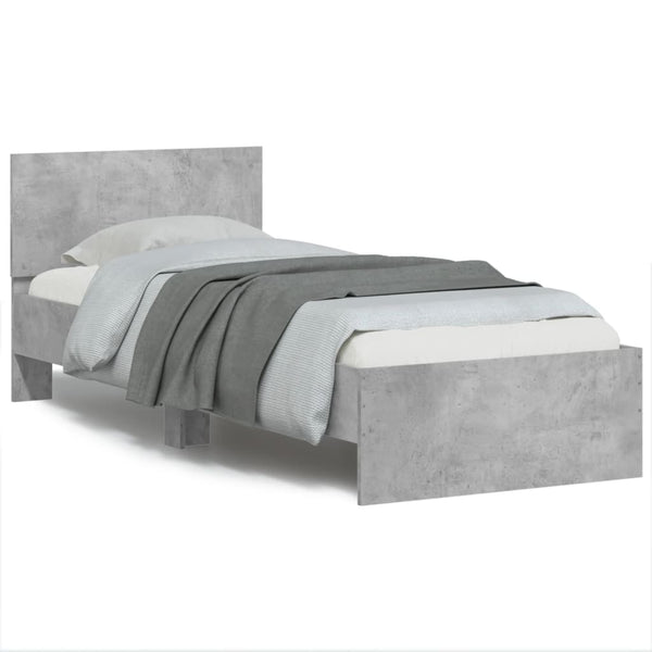 Betongraues Bettgestell mit Kopfteil und LED-Beleuchtung Galasel 75x190cm