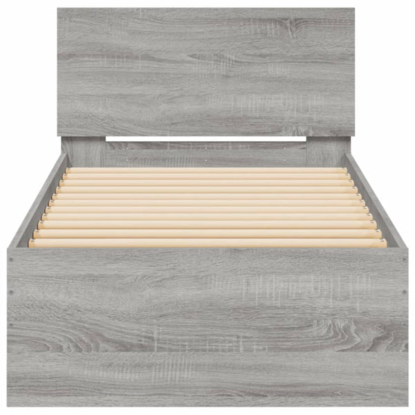 Graues Bettgestell mit Kopfteil und LED-Beleuchtung Galasel 75x190cm (Sonoma)