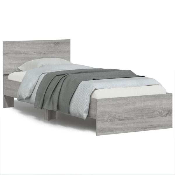 Graues Bettgestell mit Kopfteil und LED-Beleuchtung Galasel 75x190cm (Sonoma)