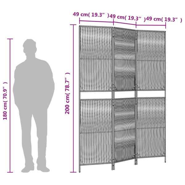 Schwarzer Raumteiler Dacia (3 Paneele Polyrattan)