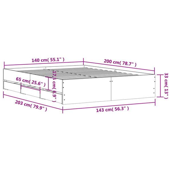 Schwarzer Bettrahmen mit Schubladen Reo 140x200cm (Holz)