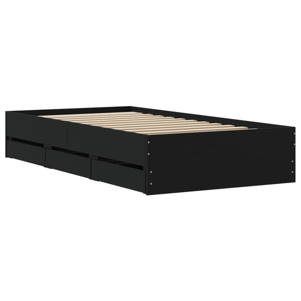 Schwarzes Bettgestell mit Schubladen Reo 100x200cm (Holz)