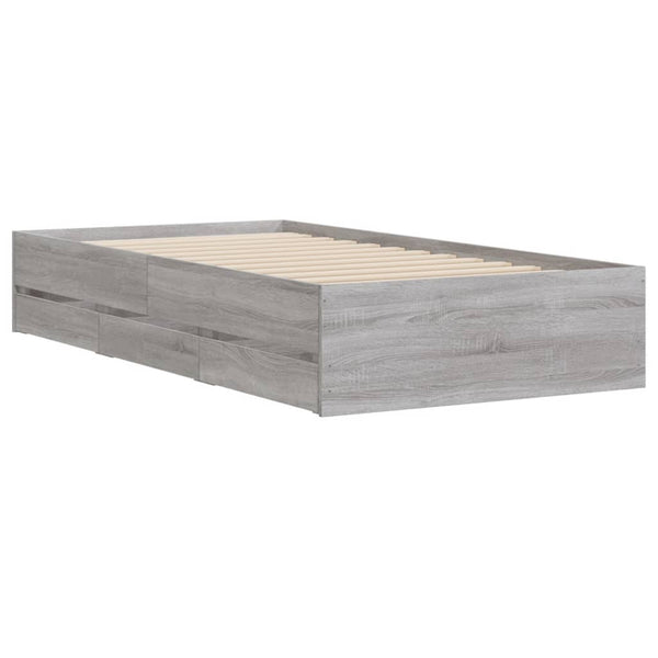 Bettgestell Reo 100x200 cm (Holz) mit Schubladen, grau