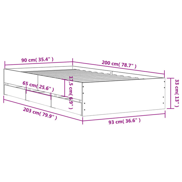 Graues Bettgestell mit Schubladen Reo 90x200cm (Holz)