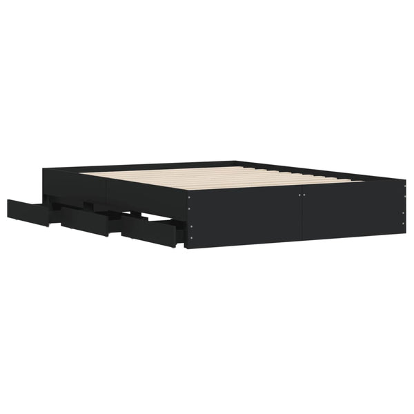 Schwarzes Bettgestell mit Schubladen Reo 140x190cm (Holz)