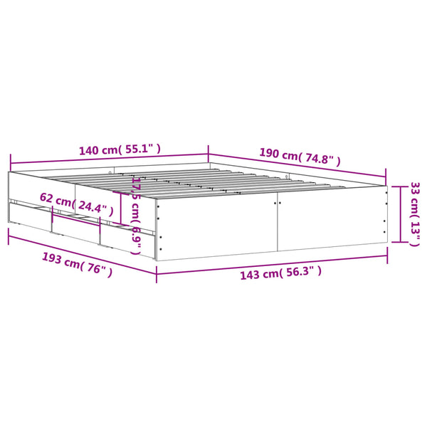 Graues Bettgestell mit Schubladen Reo 140x190cm (Holz)