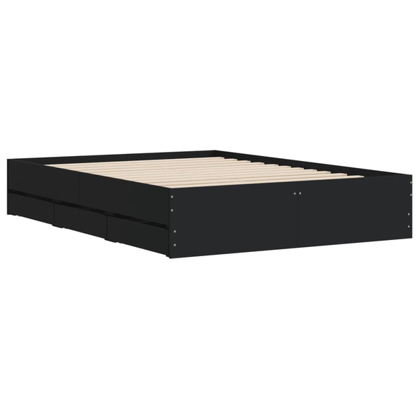 Schwarzes Bettgestell mit Schubladen Reo 135x190cm (Holz)