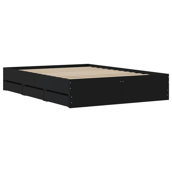 Schwarzes Bettgestell mit Schubladen Reo 135x190cm (Holz)