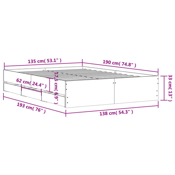 Graues Bettgestell mit Schubladen Reo 135x190cm (Holz)
